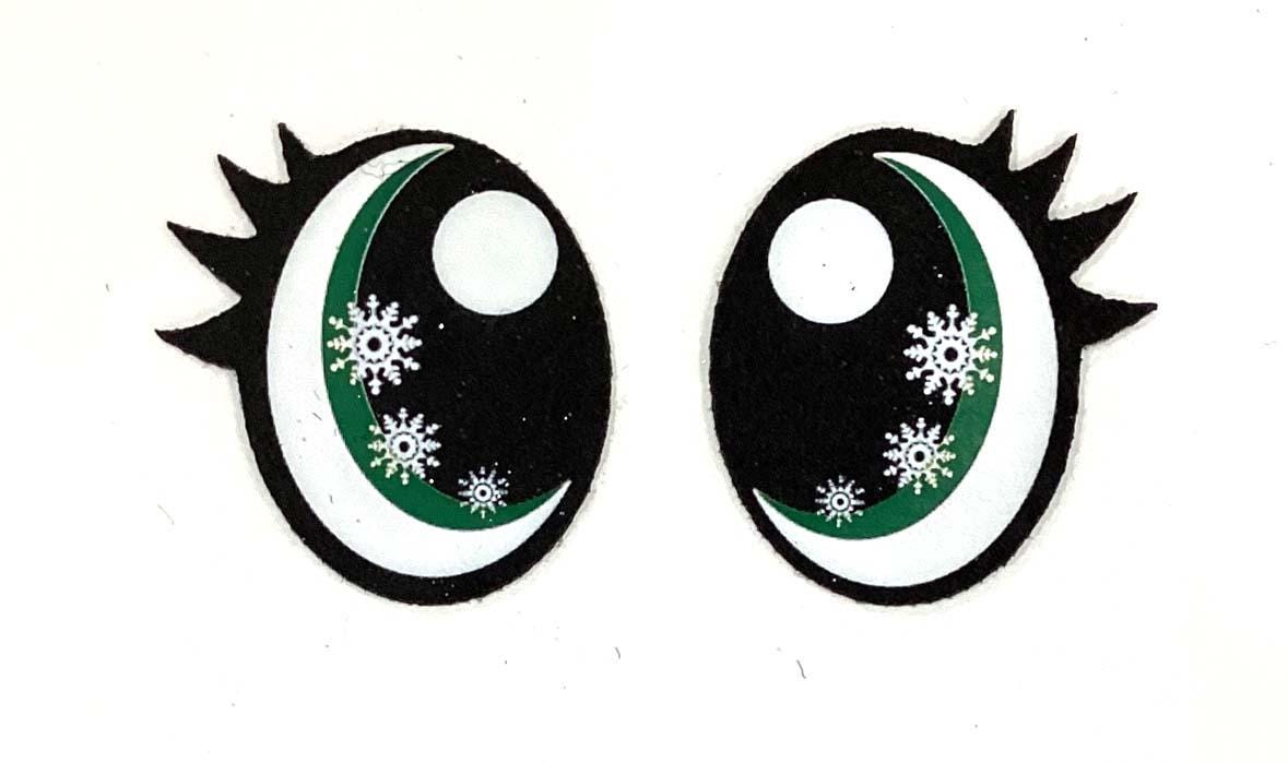 6 Pack of Oval Snowflake Glitter Felt Eyes for Amigurumi, with Lashes, Christmas, Snowman, Multiple Sizes Available