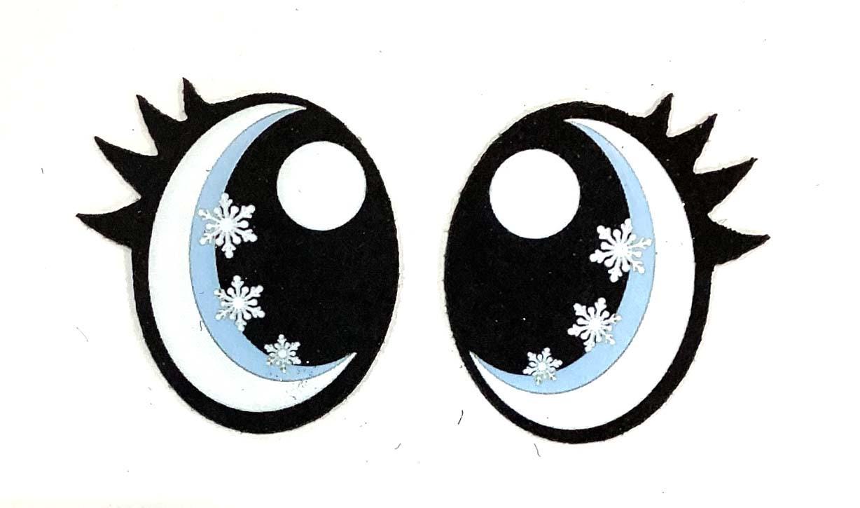 6 Pack of Oval Snowflake Glitter Felt Eyes for Amigurumi, with Lashes, Christmas, Snowman, Multiple Sizes Available