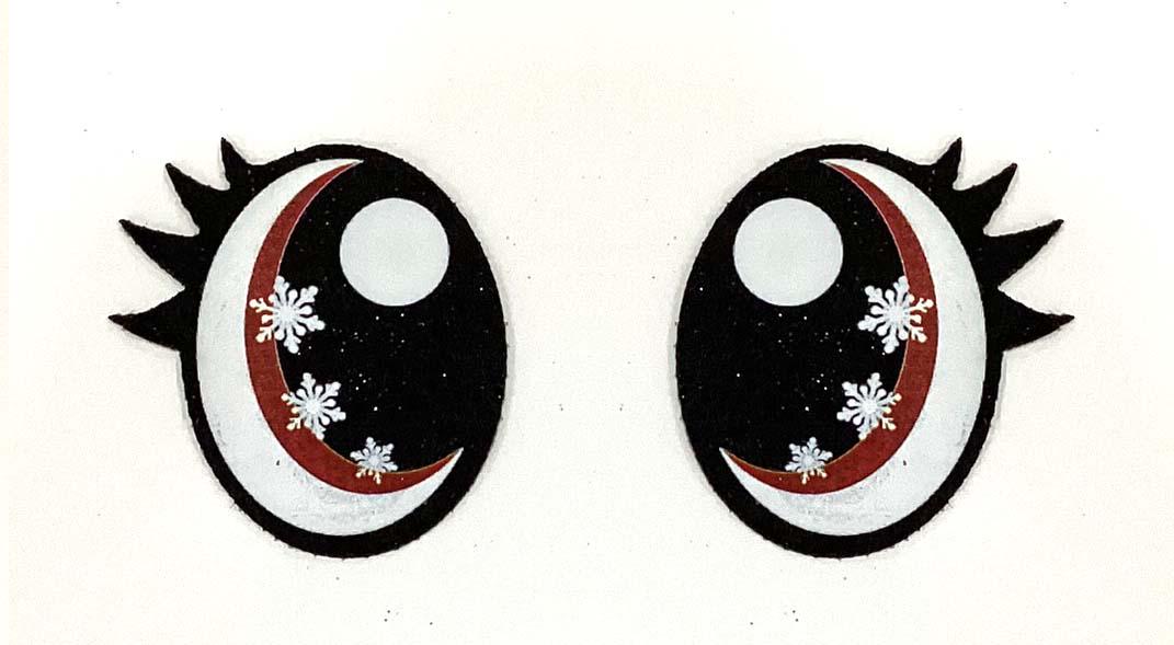 6 Pack of Oval Snowflake Glitter Felt Eyes for Amigurumi, with Lashes, Christmas, Snowman, Multiple Sizes Available