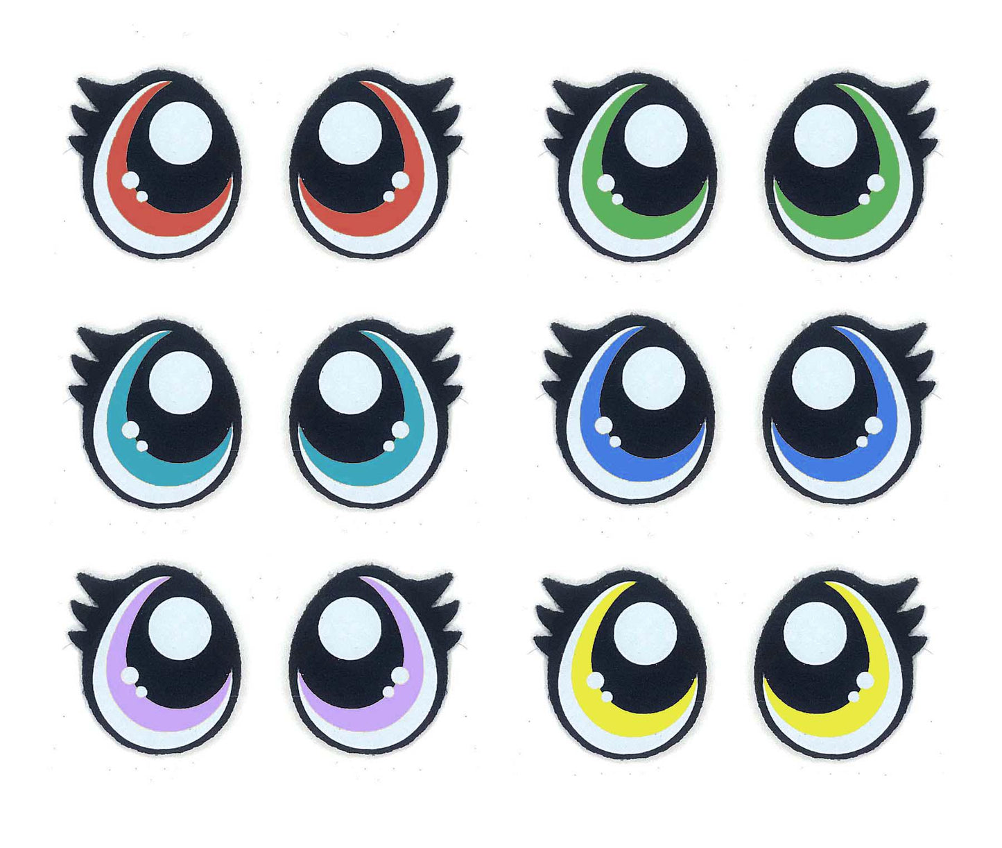 6 Pairs Felt Amigurumi Eyes with Lashes, Pouty, Assorted Sizes, Crochet Plushie, Doll Eyes