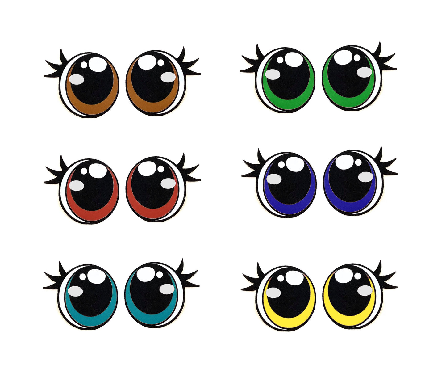 6 Pack of Kawaii Felt Eyes for Amigurumi, Multicolor, Sad Eyes, Multiple Sizes Available