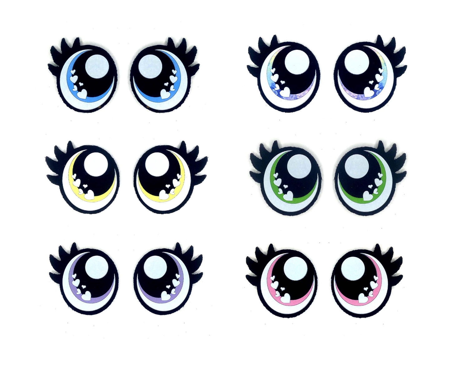 6 Pack of Heart Felt Eyes for Amigurumi, with Lashes, Hearts, Valentine, Multiple Sizes Available