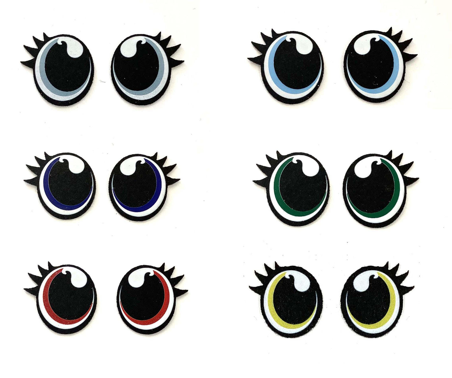 3 Pack of Oval Felt Eyes for Amigurumi, with Lashes, Multiple Sizes Available
