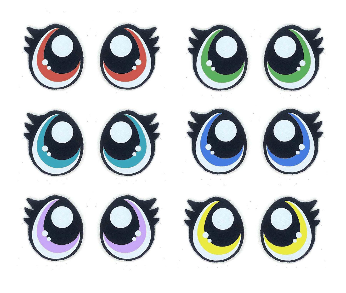 3 Pack Felt Amigurumi Eyes with lashes, Multiple Sizes Available