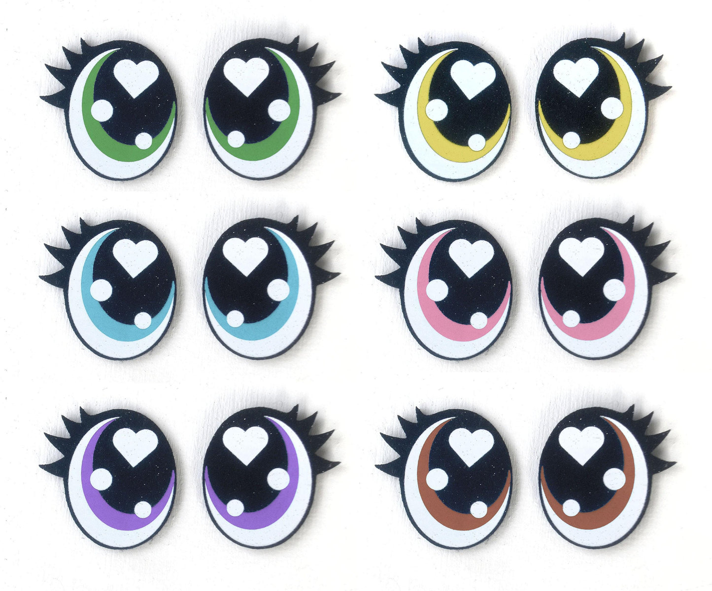 3 Pack of Oval Glitter Felt Eyes for Amigurumi, with Lashes, Multiple Sizes Available
