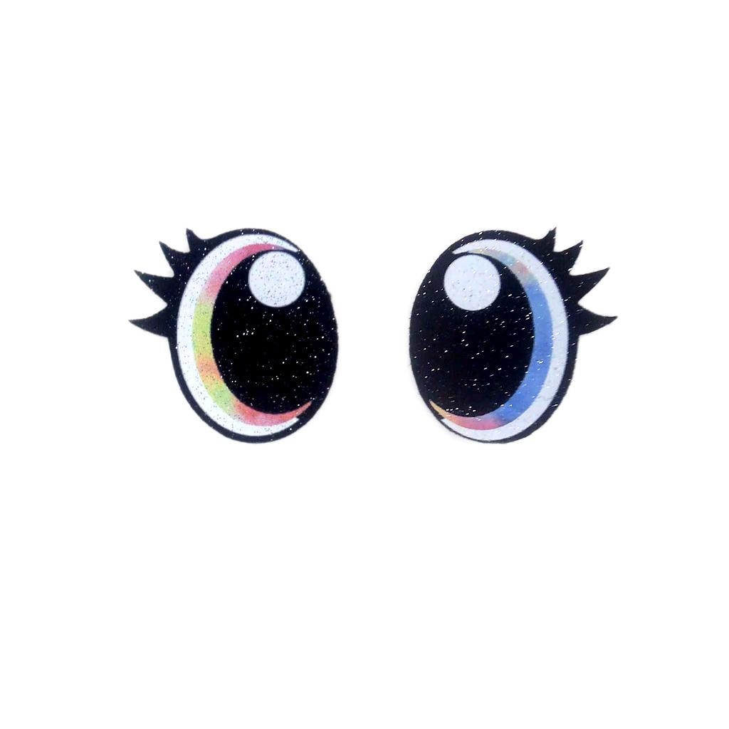 6 Pack of Rainbow Oval Glitter Felt Eyes