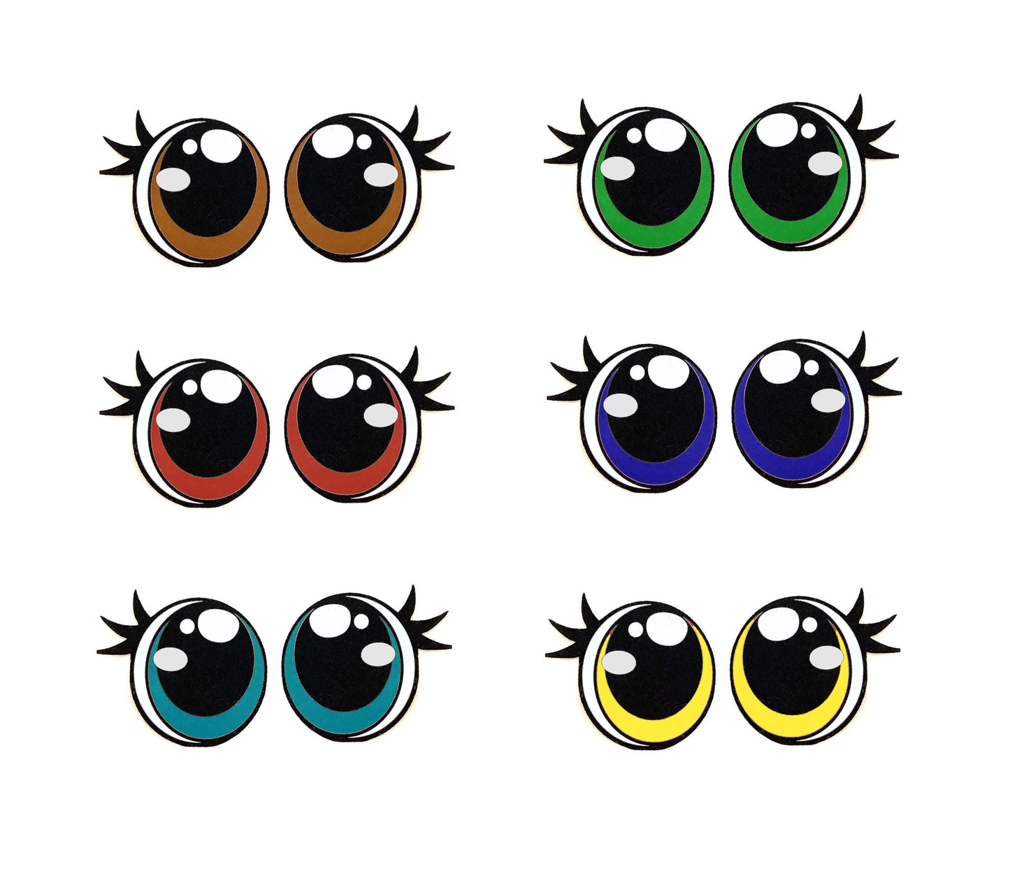 3 Pack of Pouty Felt Eyes for Amigurumi, with Lashes, Multiple Sizes Available