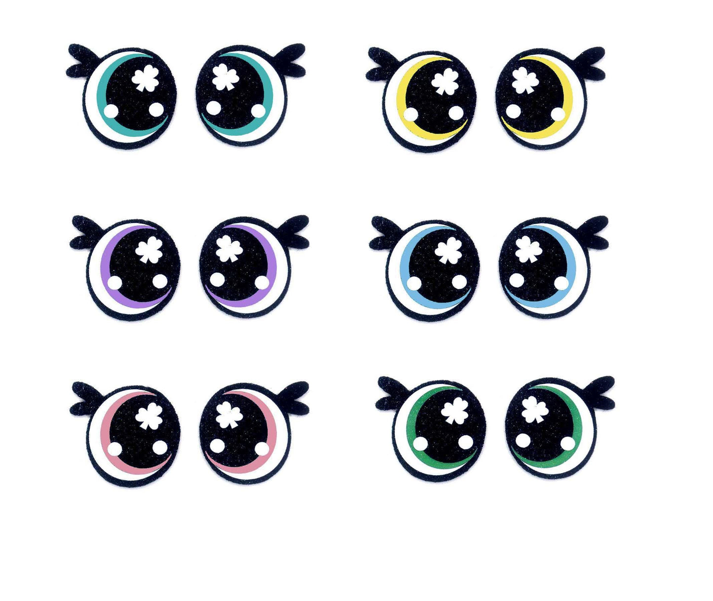 3 Pack of Shamrock Felt Eyes for Amigurumi, with Lashes, Multiple Sizes Available