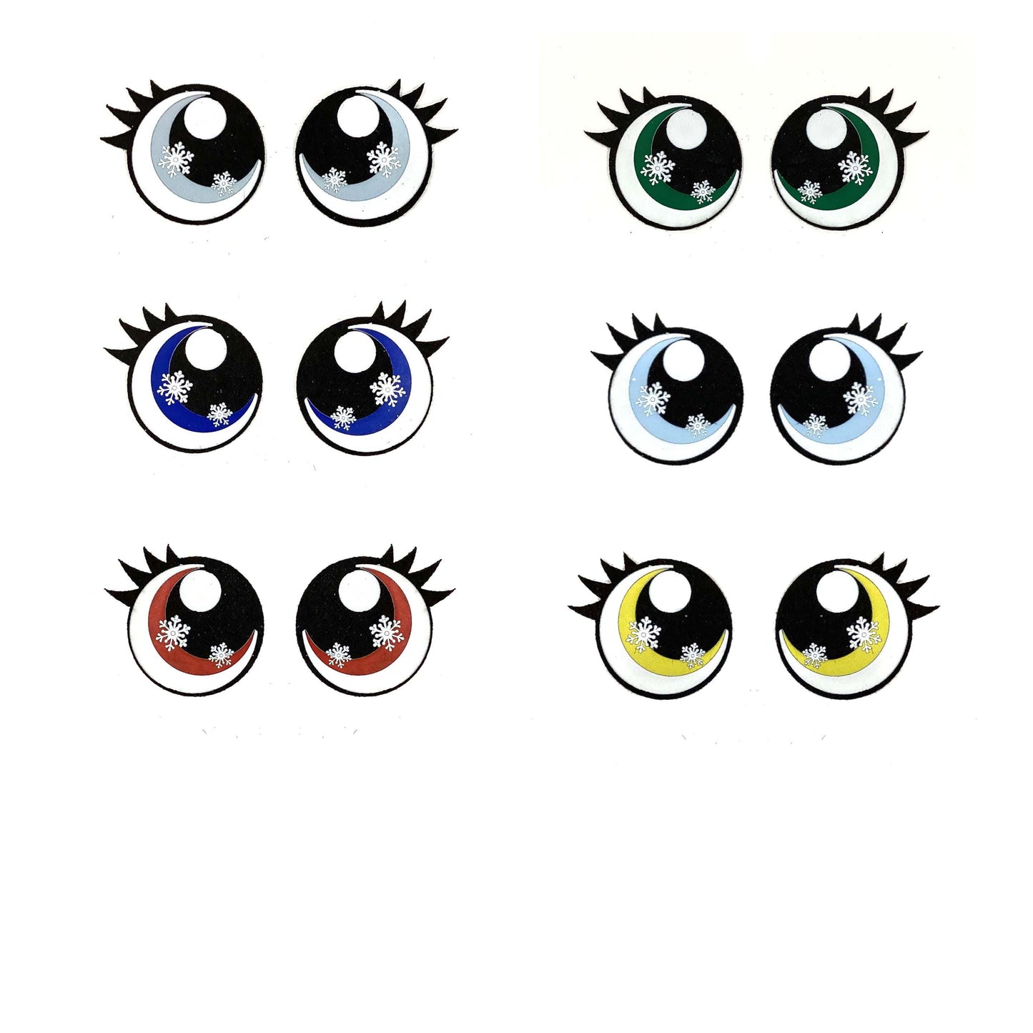 3 Pack of Glitter Snowflake Felt Eyes with Eyelashes for Amigurumi
