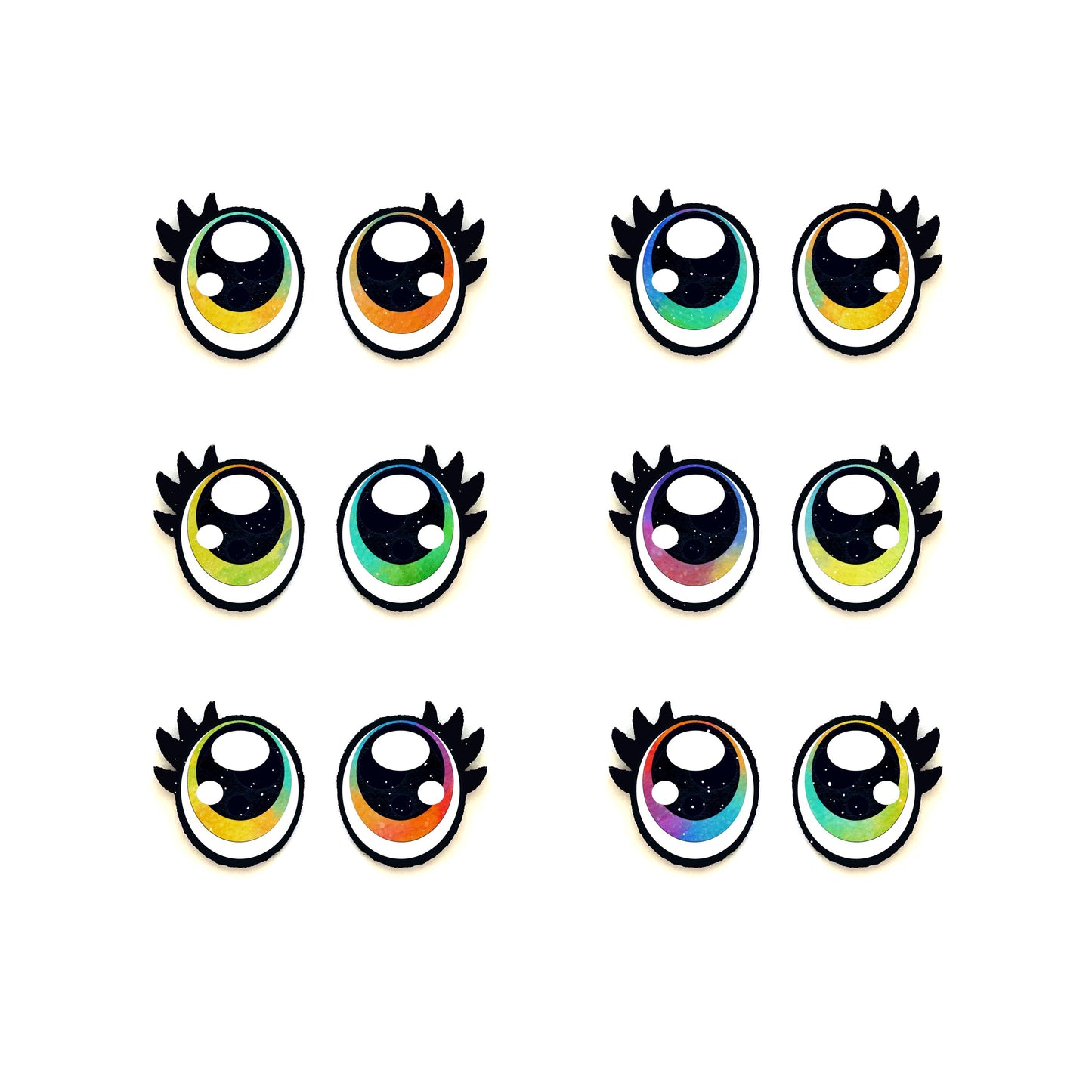 Felt Eyes 6 Pack, Rainbow Glitter Oval Felt Eyes for Amigurumi, Stuffed Animals, Crochet Plushie, Kawaii, Craft Supplies