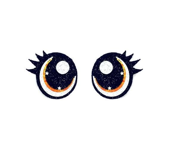 Orange Glitter Felt Eyes for Amigurumi: 6 Pairs, Halloween, Various Sizes