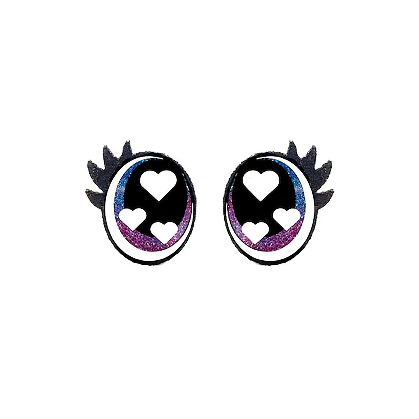 3 Pack of Oval Glitter Felt Eyes for Amigurumi, Heart Eyes with Lashes, Valentine, Multiple Sizes Available