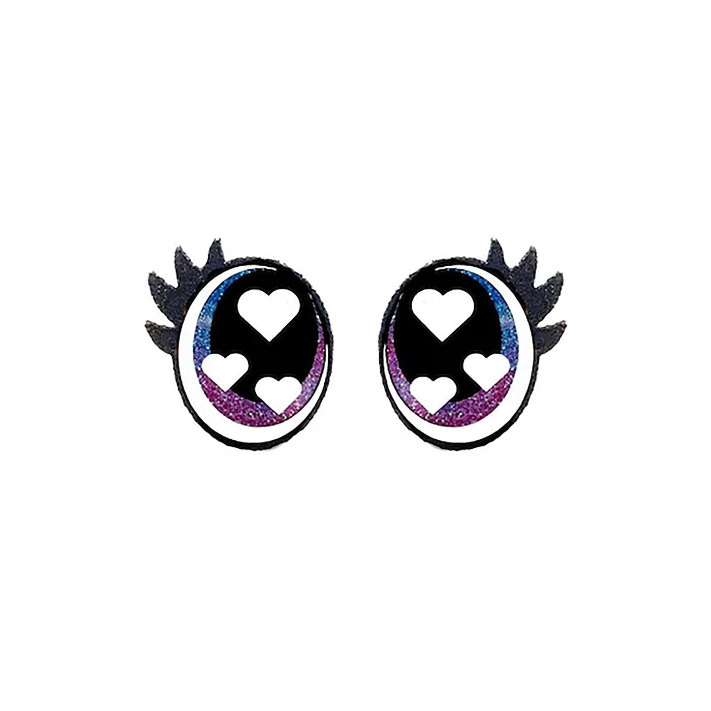 3 Pack of Oval Glitter Felt Eyes for Amigurumi, Heart Eyes with Lashes, Valentine, Multiple Sizes Available