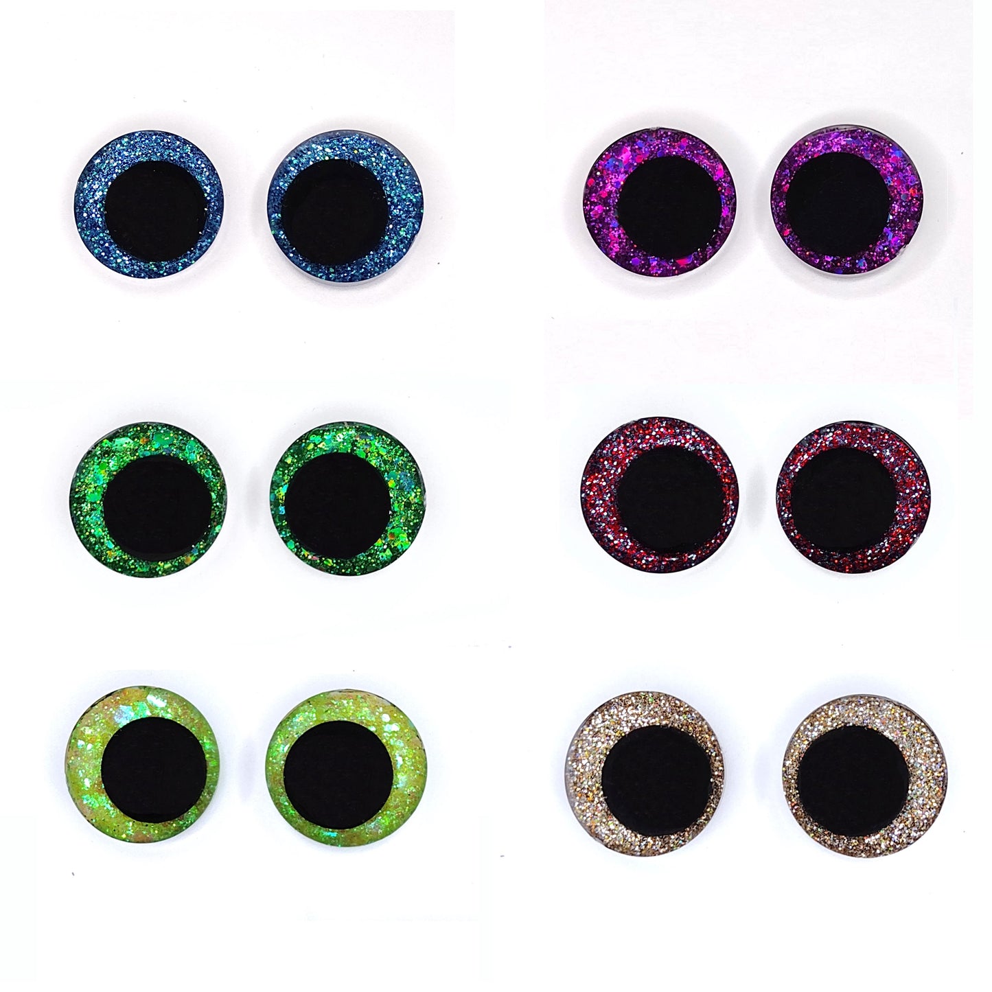 Glitter Safety Eyes for Amigurumi, Sinker Style, Offset Pupil, 16mm, 18mm, 20mm, 25mm, 35mm