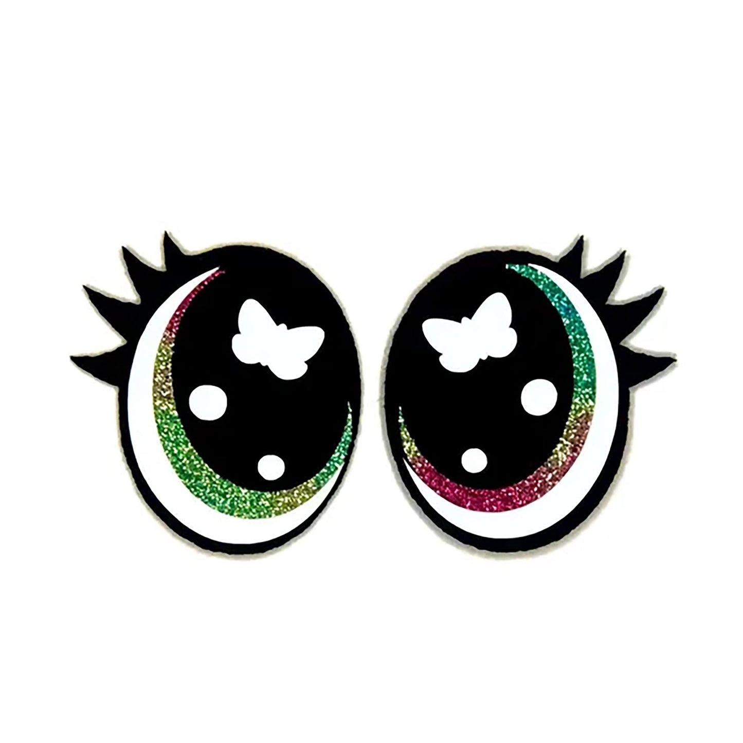 3 Pack of Butterfly Rainbow Glitter Felt Eyes for Amigurumi, with Lashes, Multiple Sizes Available
