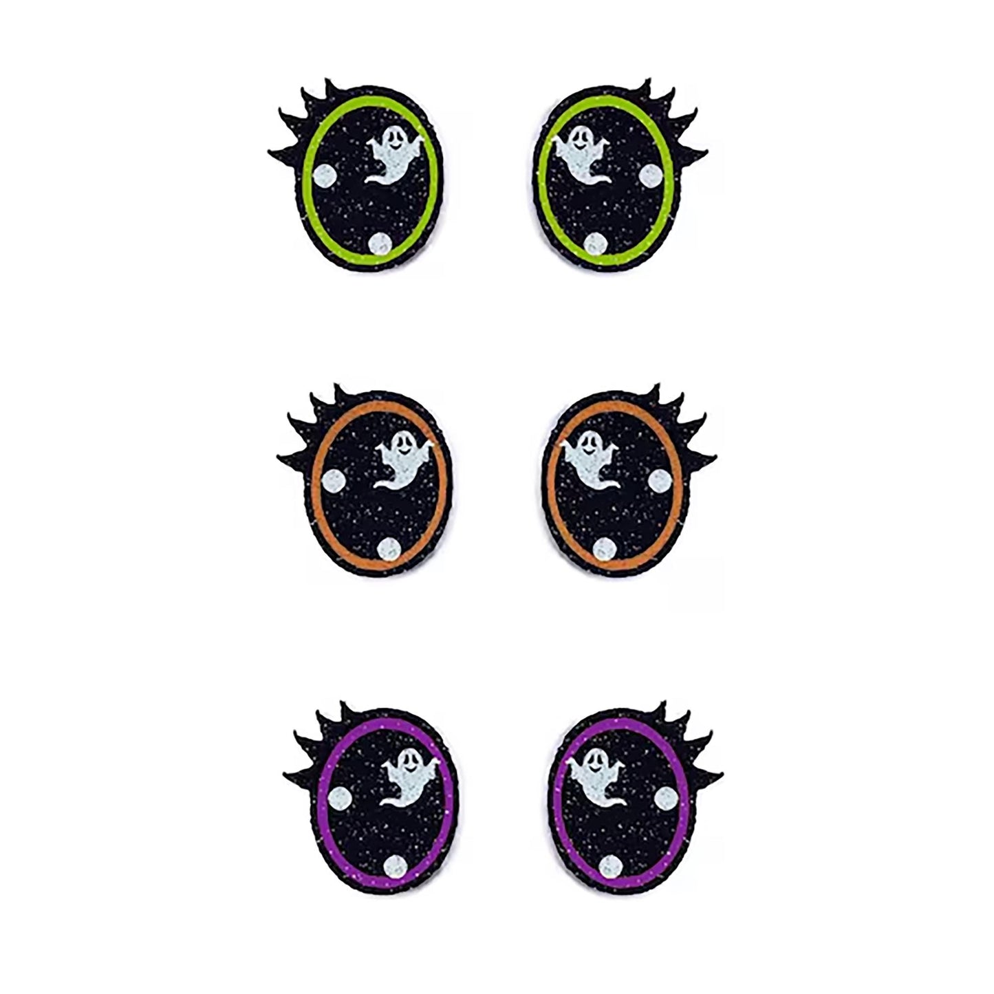 6 Pack Glitter Halloween Felt Eyes for Amigurumi: Ghosts, Green, Orange, Purple, With Lashes