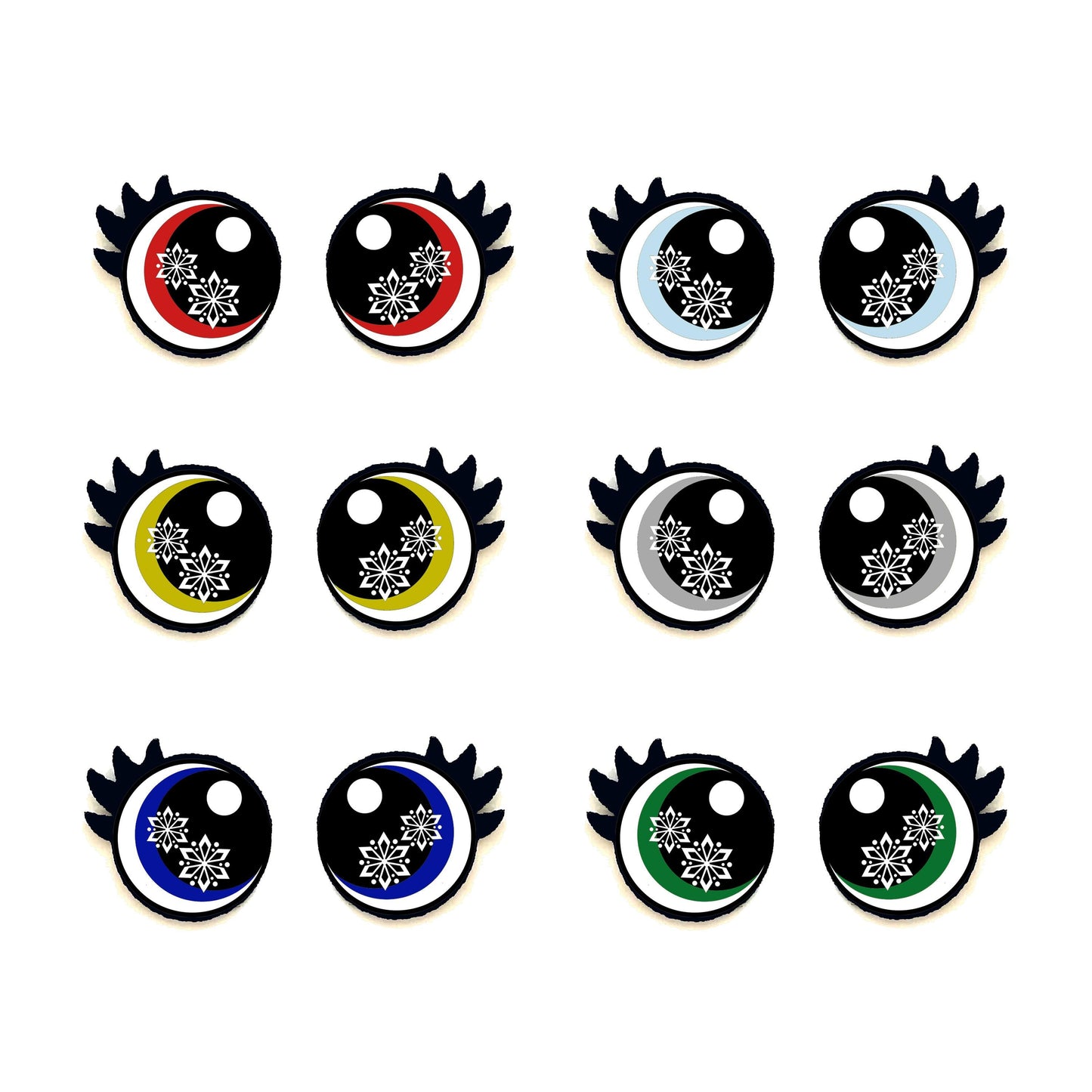 6 Pack of Glitter Snowflake Felt Eyes with Lashes for Amigurumi, Christmas, Holiday