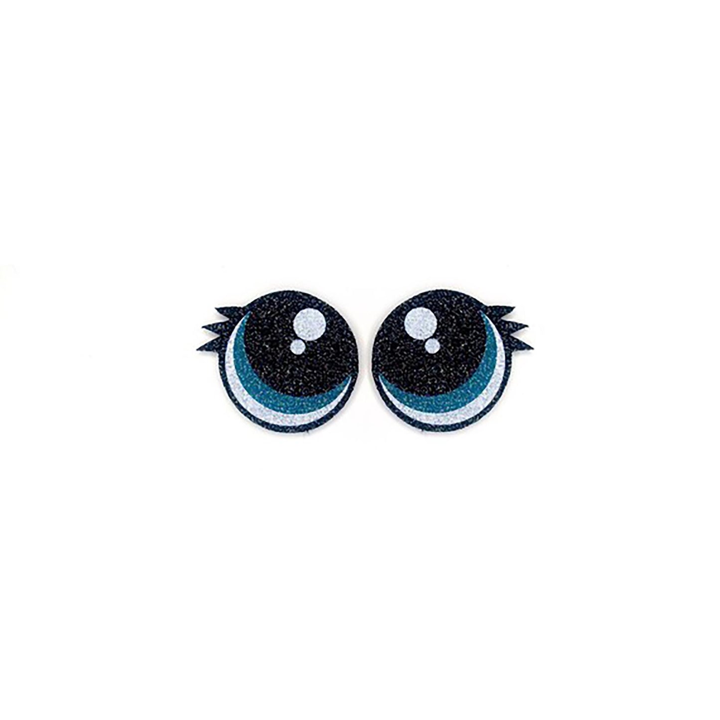 3 Pack of Round Teal Glitter Felt Eyes with Lashes for Amigurumi, Doll Eyes, Multiple Sizes