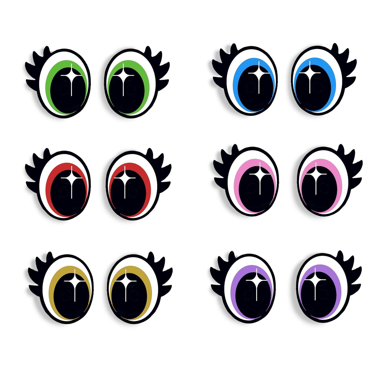 6 Pack of Oval Felt Eyes for Amigurumi with Lashes, Kawaii, Doll Eyes