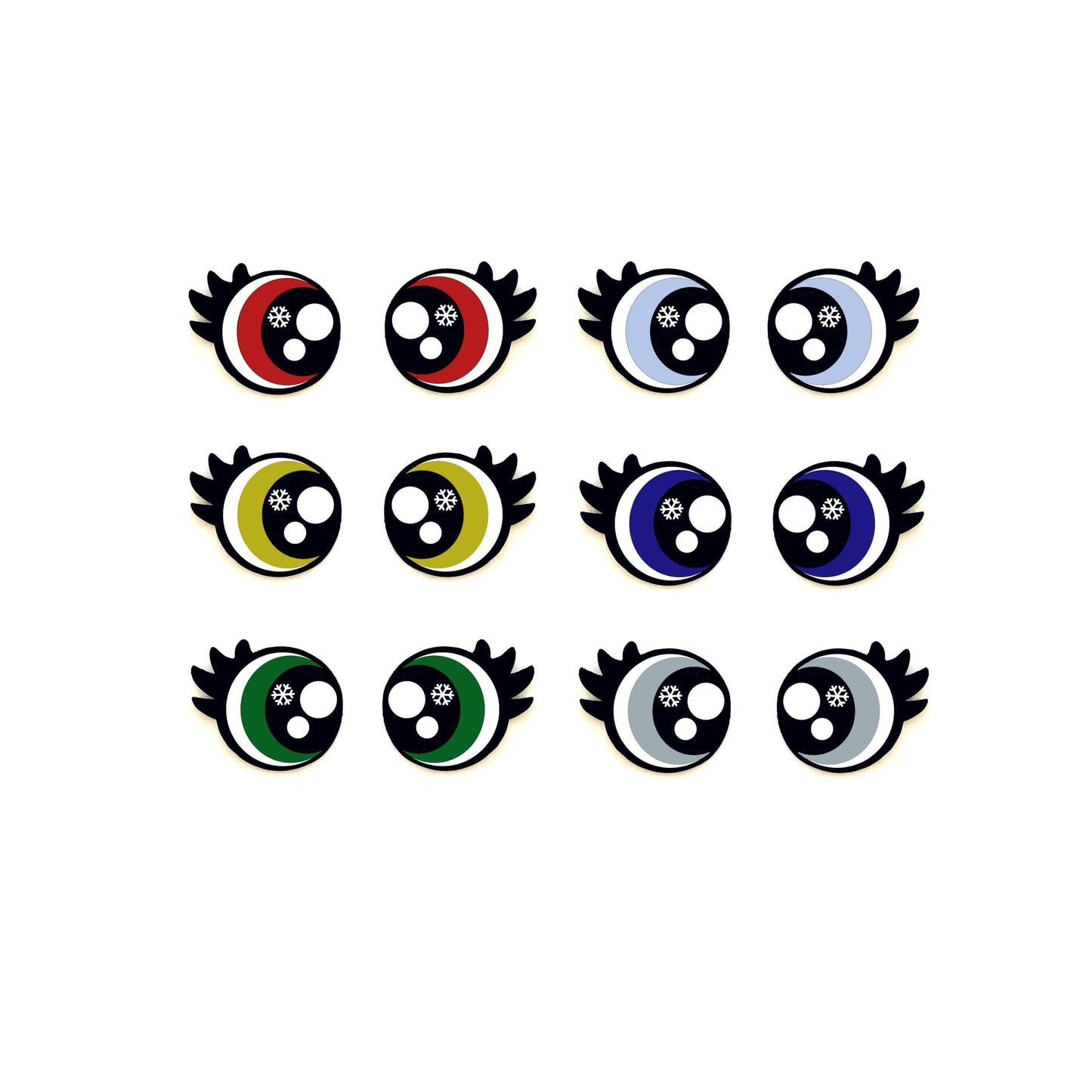 3 Pack of Snowflake Glitter Felt Eyes, with lashes, for Amigurumi Multiple Sizes Available