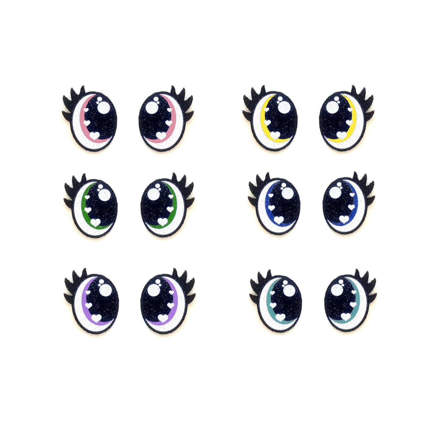 6 Pack of Oval Felt Eyes for Amigurumi with Lashes, Hearts, Kawaii, Doll Eyes
