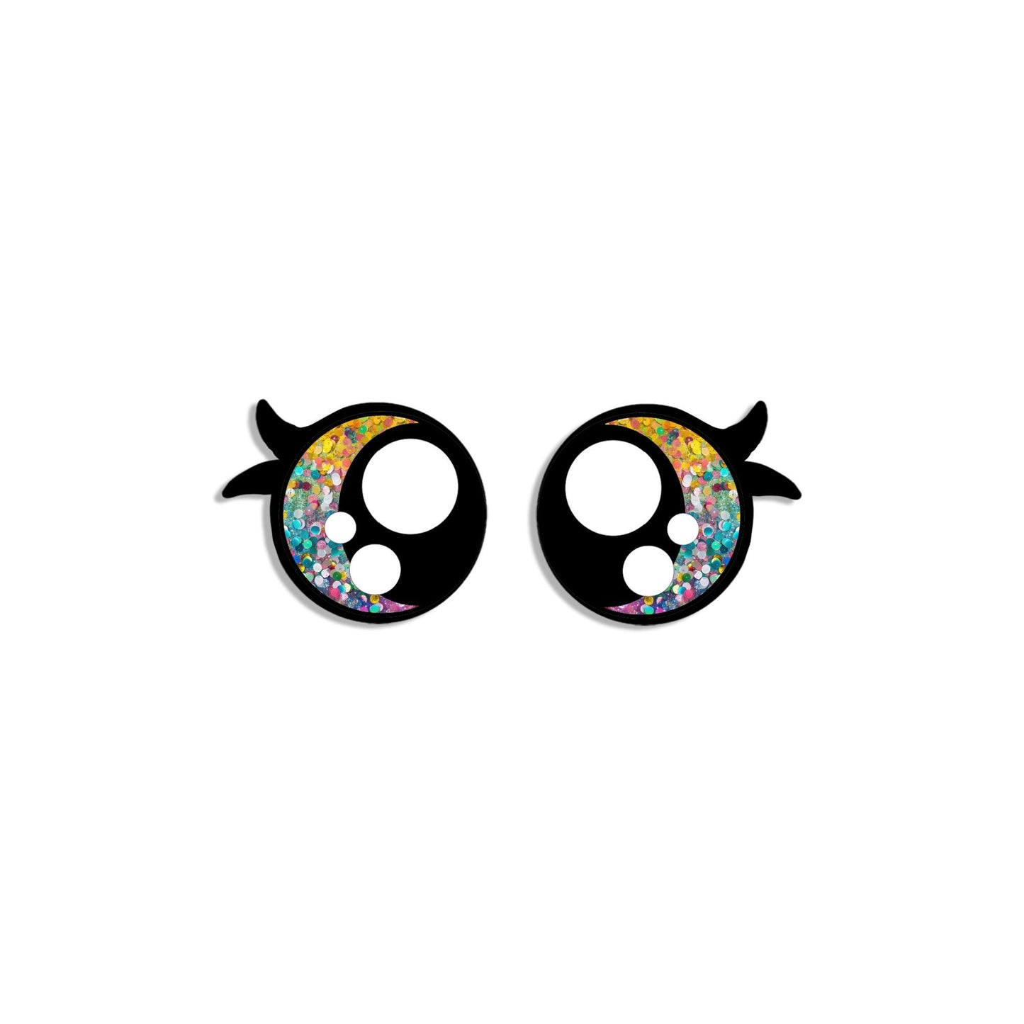 6 Pack, 3 Pack or Bulk Glitter Felt Eyes with Lashes for Amigurumi, Crochet, Knit, Plushie, Round, Rainbow, Kawaii
