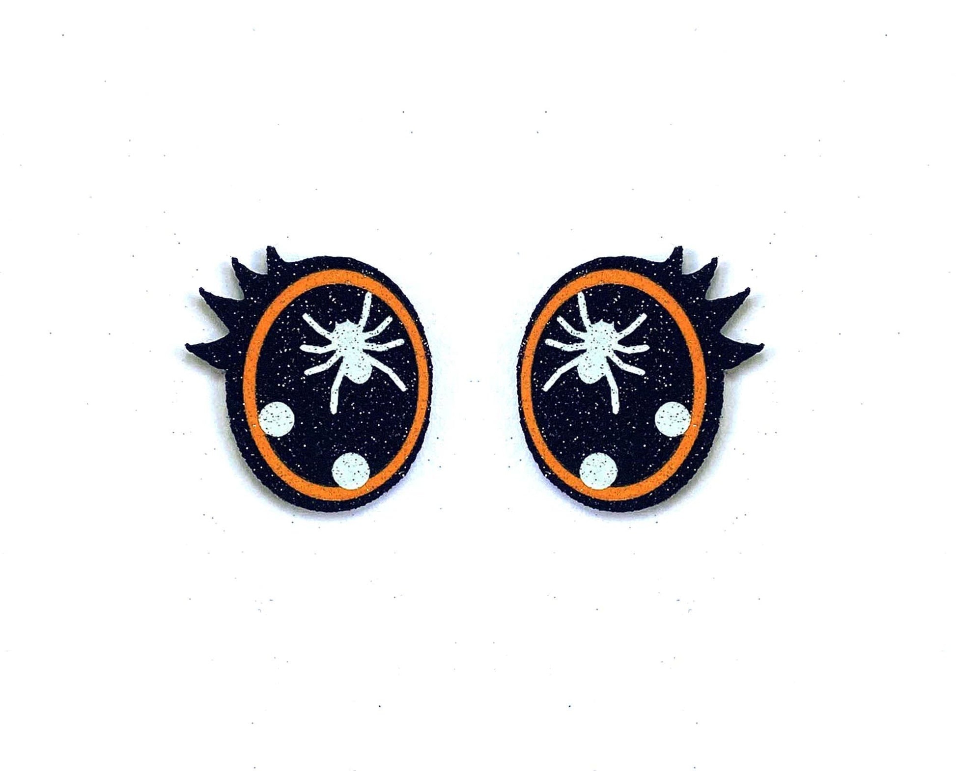 6 Pack of Orange Halloween Spider Glitter Felt Eyes