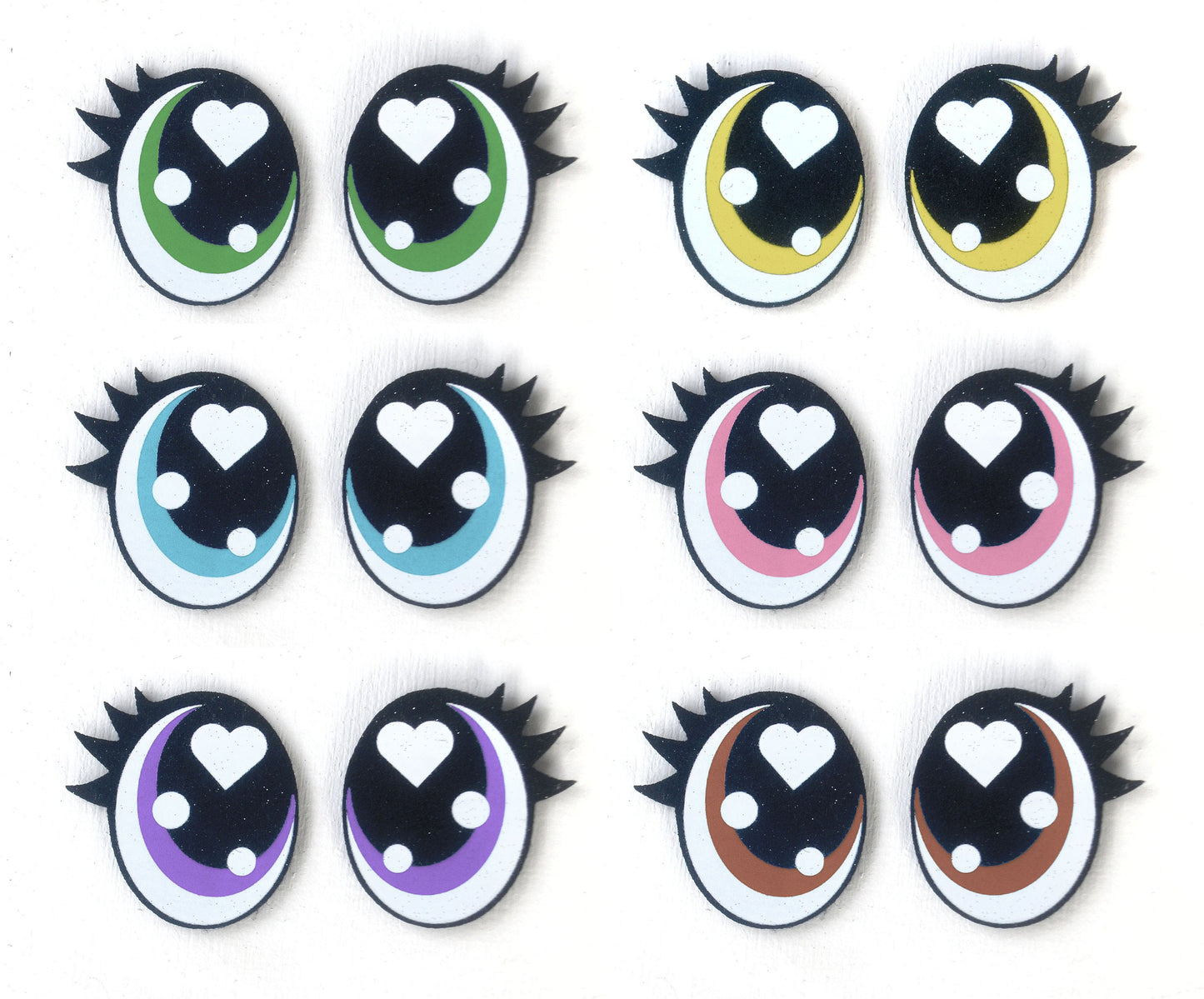 6 Pack of Oval Glitter Felt Eyes for Amigurumi, with Lashes, Multiple Sizes Available