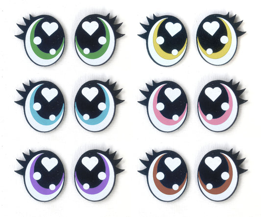 6 Pack of Oval Glitter Felt Eyes for Amigurumi, with Lashes, Multiple Sizes Available