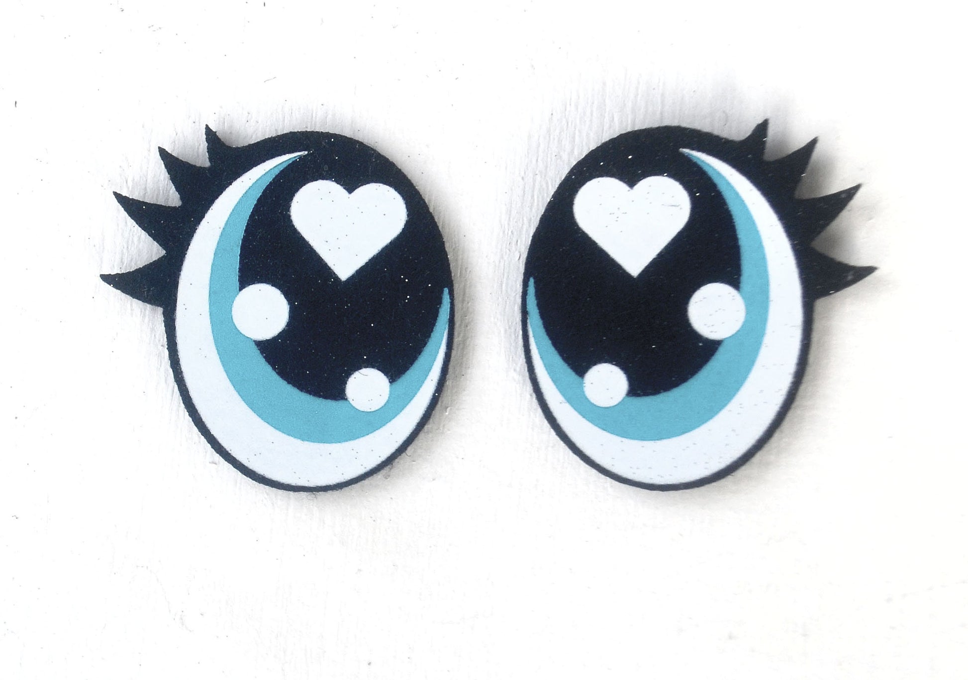 6 Pack of Oval Glitter Felt Eyes for Amigurumi, with Lashes, Multiple Sizes Available
