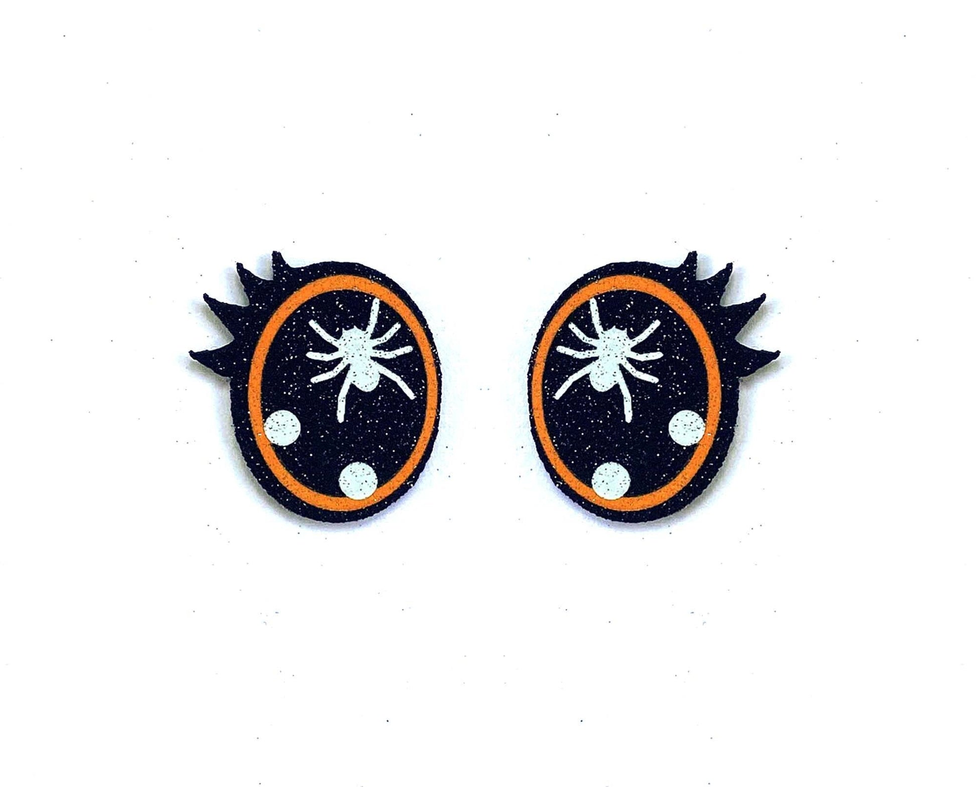 6 Pack of Orange Halloween Spider Glitter Felt Eyes