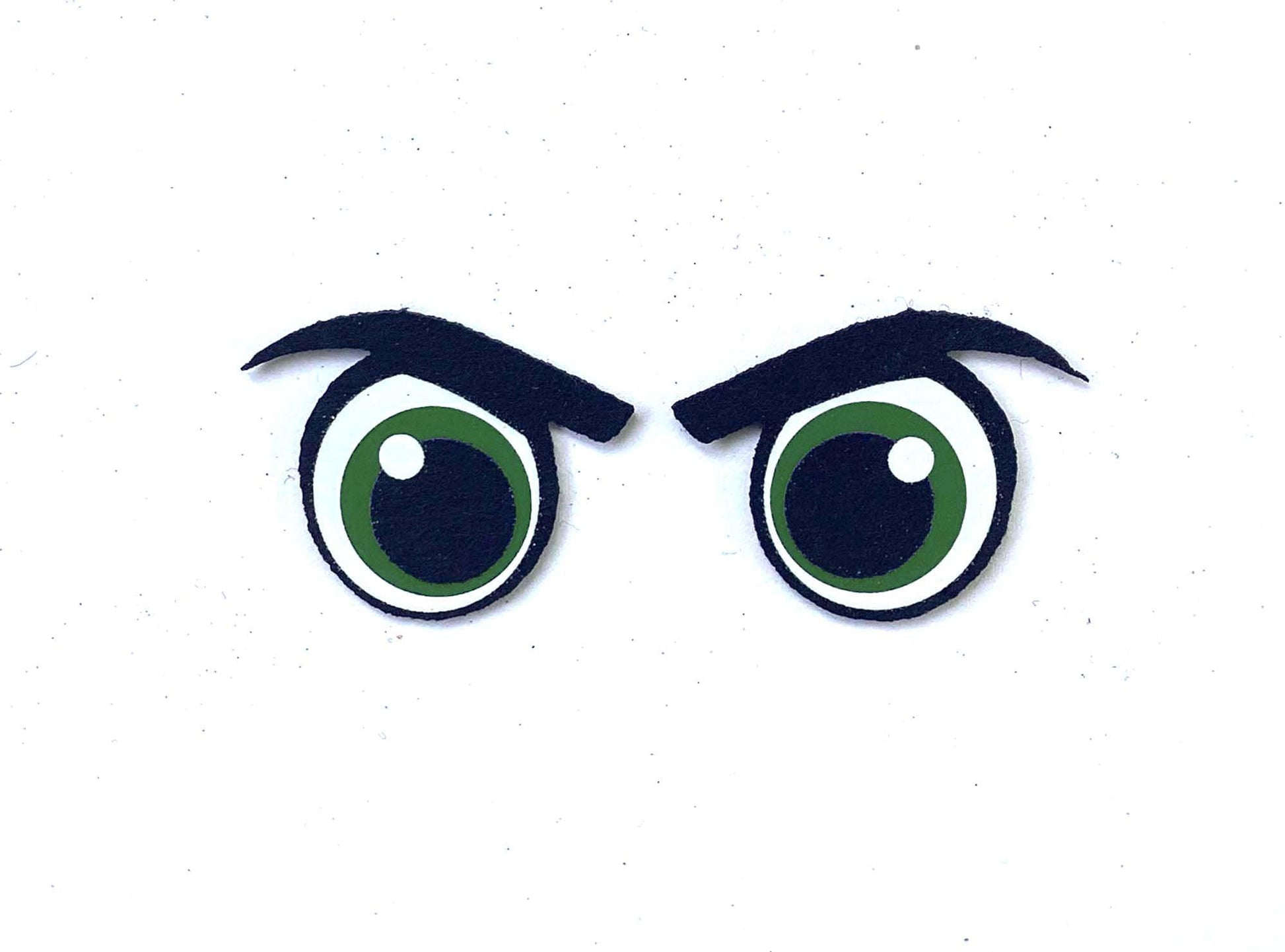 6 Pack of Green Glitter Angry Felt Eyes for Amigurumi, with Lashes, Eagle Eyes, Multiple Sizes Available