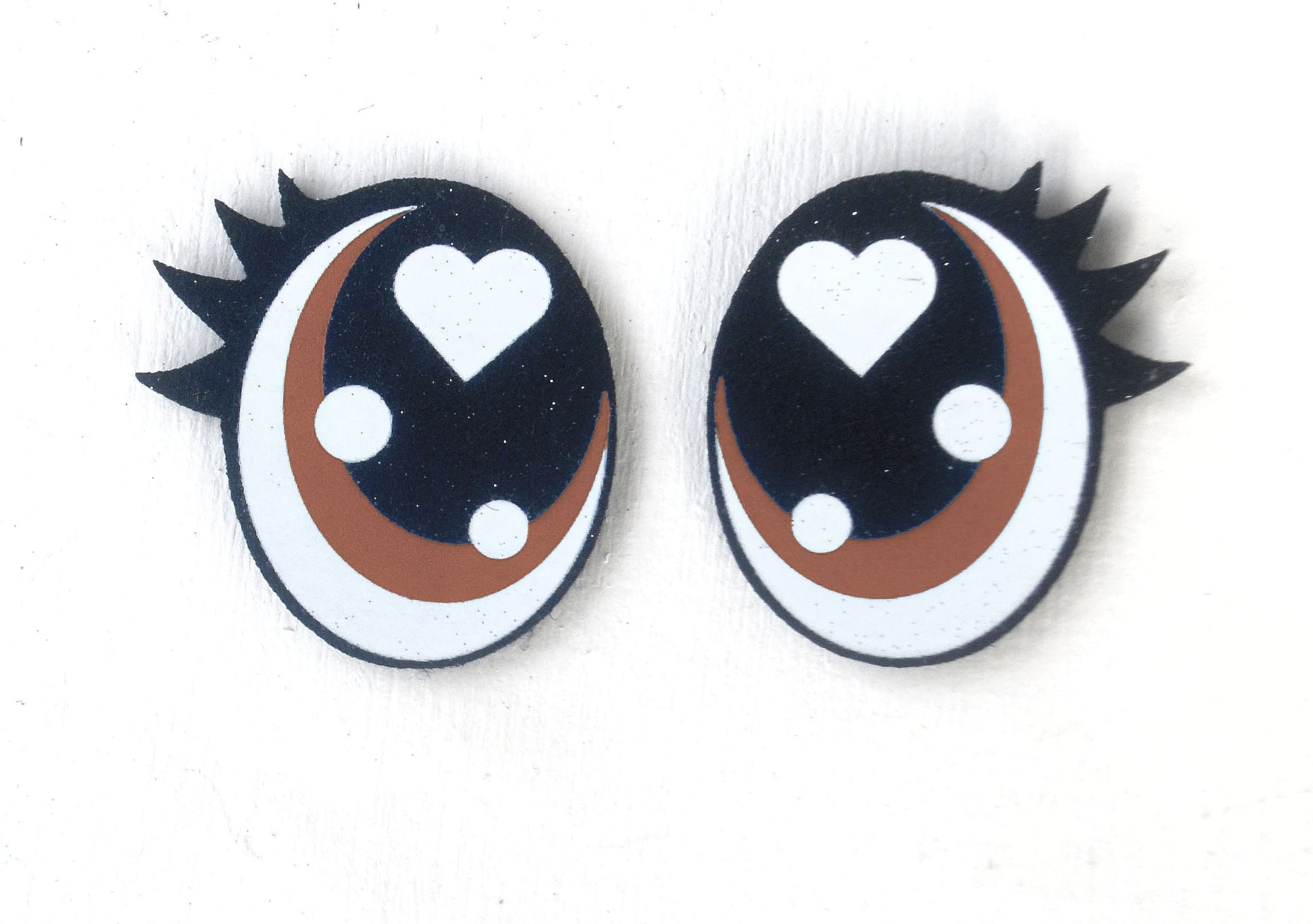 6 Pack of Oval Glitter Felt Eyes for Amigurumi, with Lashes, Multiple Sizes Available