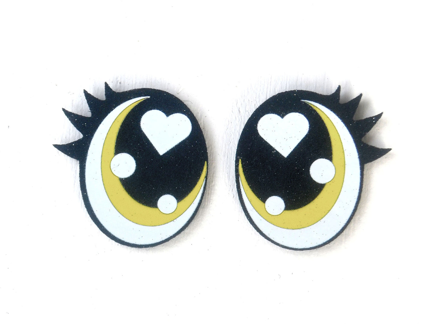 6 Pack of Oval Glitter Felt Eyes for Amigurumi, with Lashes, Multiple Sizes Available