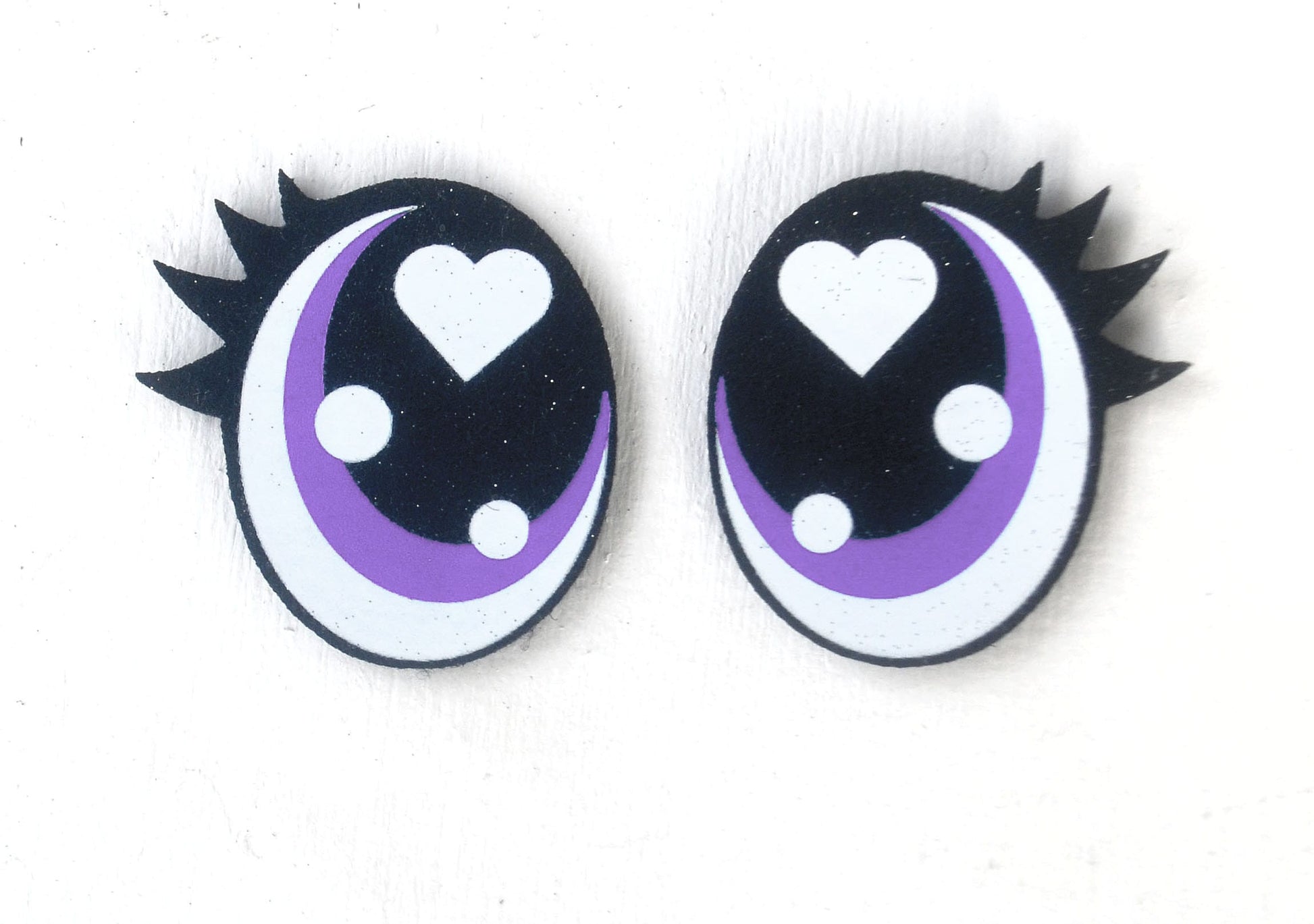 6 Pack of Oval Glitter Felt Eyes for Amigurumi, with Lashes, Multiple Sizes Available