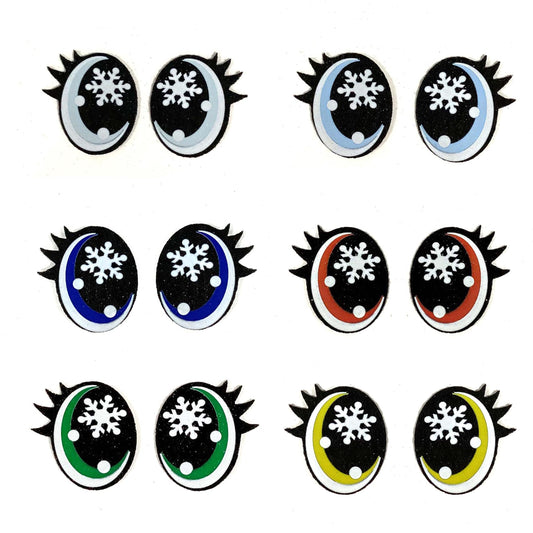 6 Pack of Snowflake Glitter Felt Eyes for Amigurumi, with Lashes, Snowman, Multiple Sizes Available