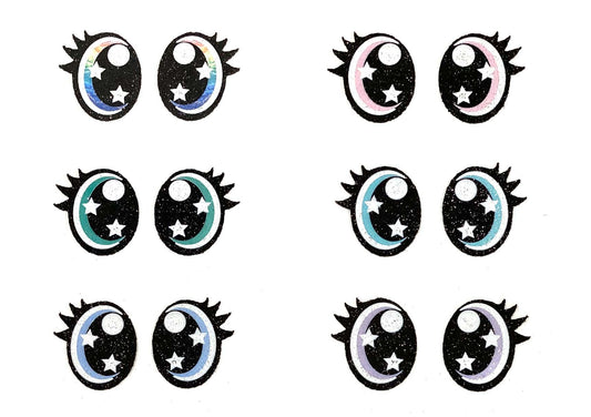 6 Pack Felt Amigurumi Eyes with Eyelashes - Glitter, Crochet Plushie Doll Eyes