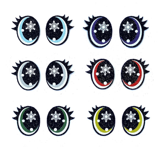 6 Pack of Snowflake Glitter Felt Eyes, with lashes, Christmas, Holiday, for Amigurumi Multiple Sizes Available