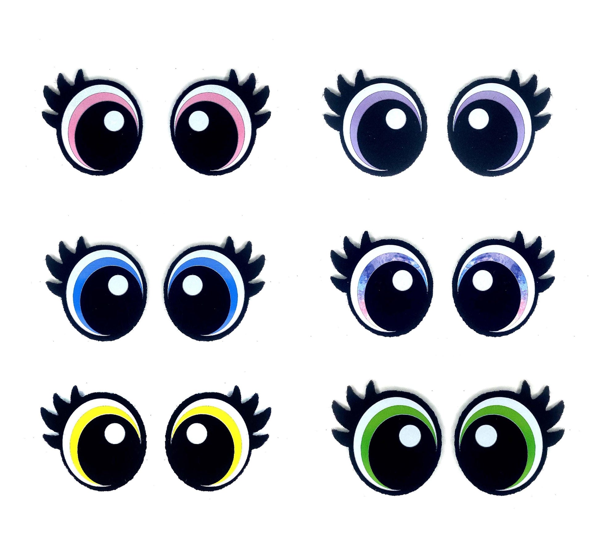 6 Pack Kawaii Felt Eyes with Lashes: Amigurumi Crochet Doll Eyes - Multiple Sizes