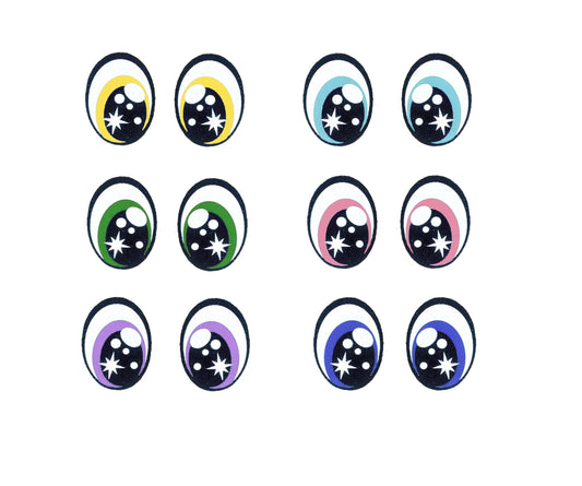 6 Pack of Oval Glitter Felt Eyes For Amigurumi Multiple Sizes Available