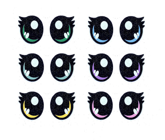 6 Pack of Glitter Felt Eyes for Amigurumi, with Lashes, Multiple Sizes Available