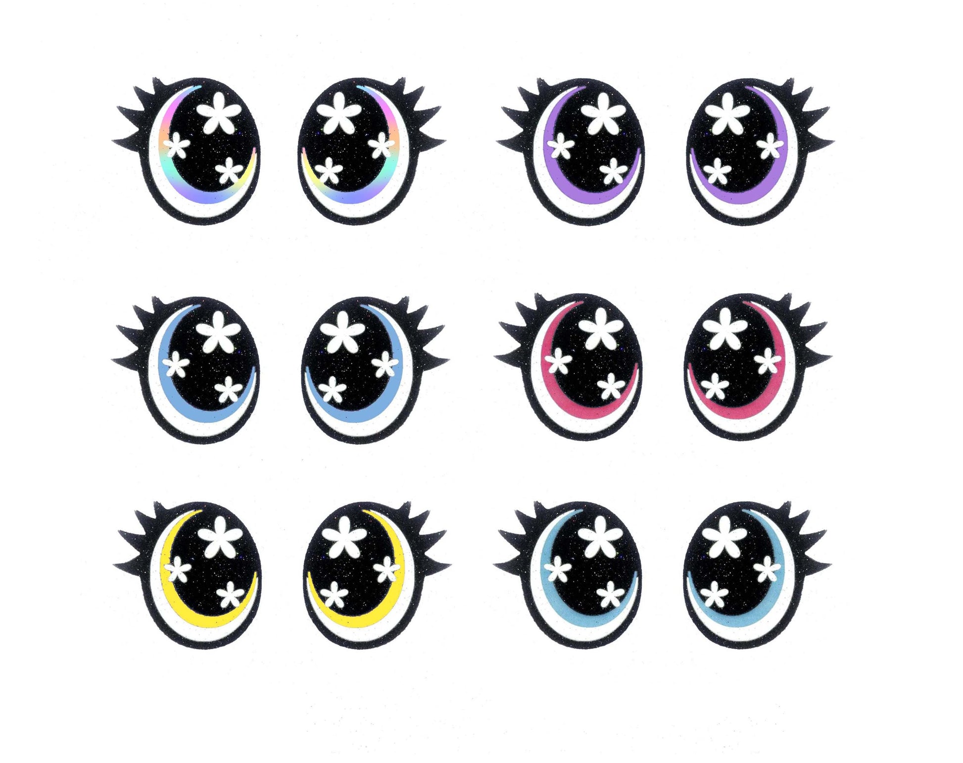 6 Pack of Oval Flower Glitter Felt Eyes