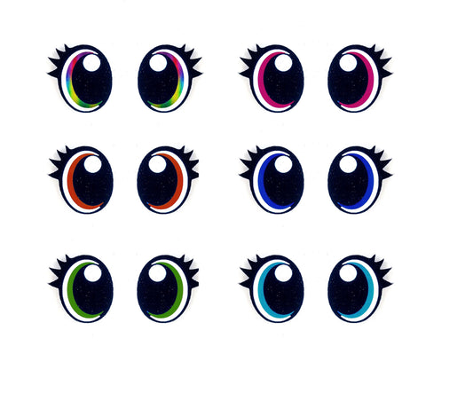 6 Pack of Glitter Felt Eyes for Amigurumi, With Lashes, Multiple Sizes Available