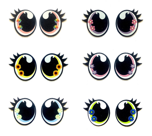 6 Pack of Flower Felt Eyes for Amigurumi, with Lashes, Multiple Sizes Available