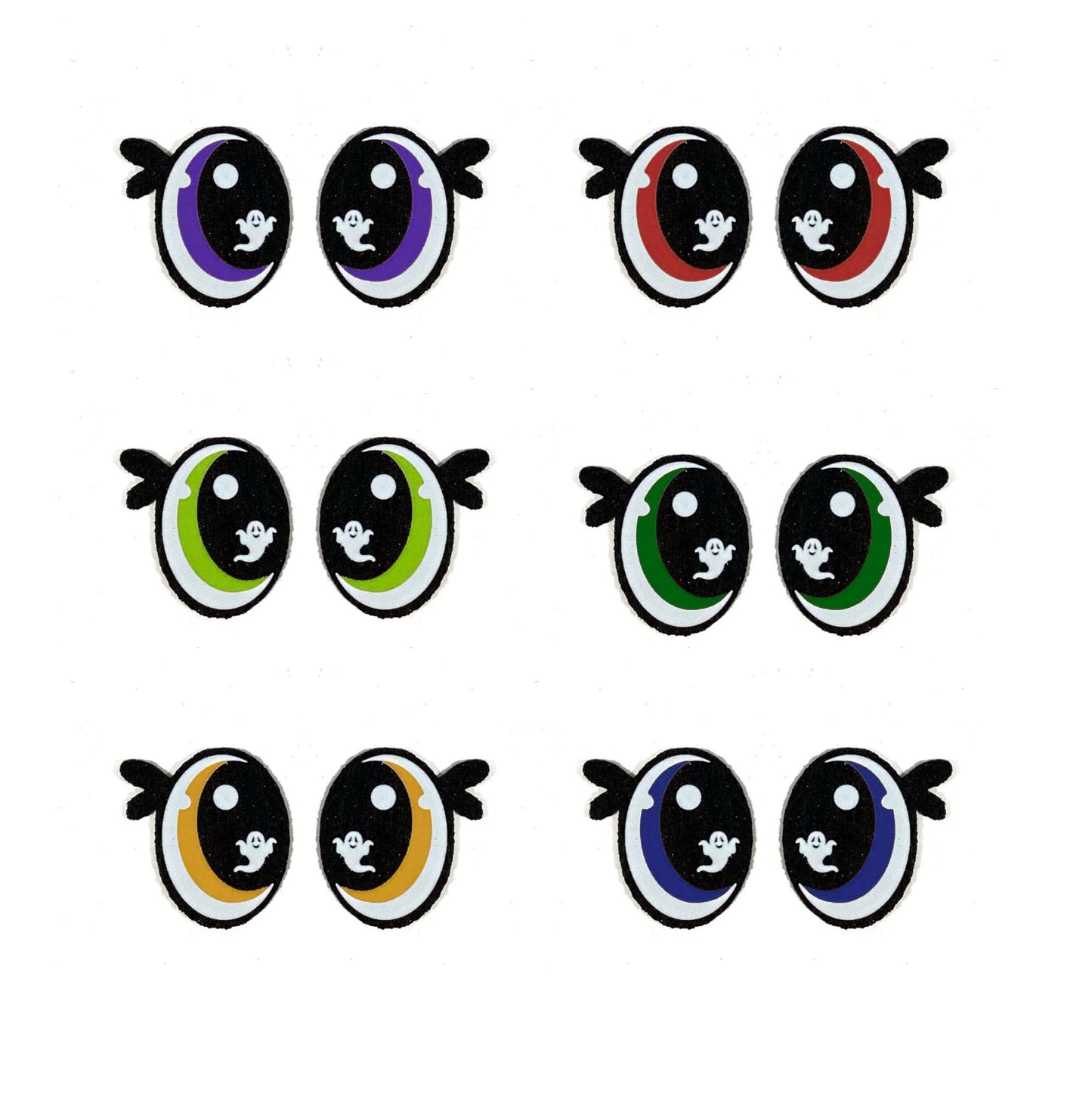 6 Pack of Halloween Felt Eyes for Amigurumi, with Lashes, Multiple Sizes Available