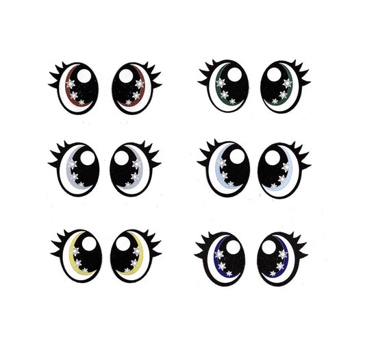 6 Pack of Oval Snowflake Glitter Felt Eyes for Amigurumi, with Lashes, Christmas, Snowman, Multiple Sizes Available