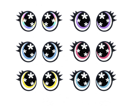 3 Pack of Glitter Felt Eyes for Amigurumi, with Lashes, Flower Eyes, Multiple Sizes Available