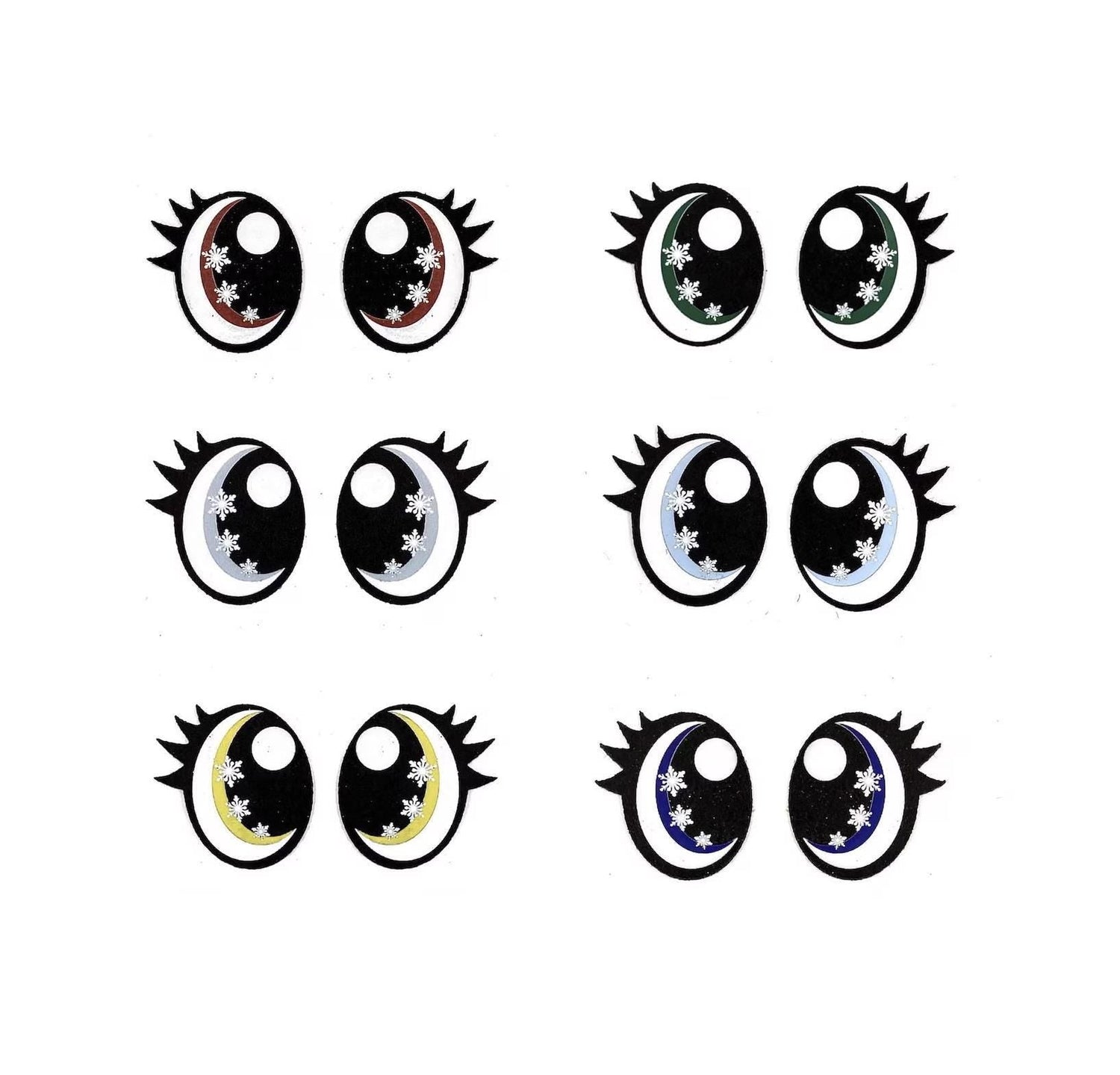 3 Pack of Snowflake Felt Eyes for Amigurumi, Christmas Felt Eyes, Multicolor, Multiple Sizes Available