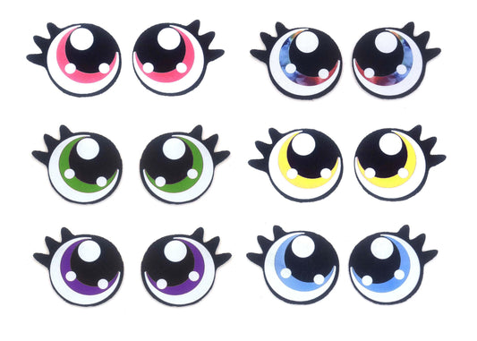 3 Pack of Round Felt Eyes for Amigurumi with Lashes, Multiple Sizes Available