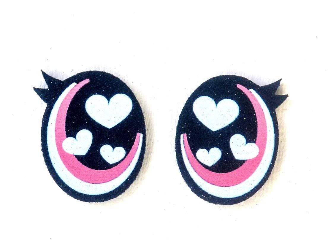 3 Pack of Oval Glitter Felt Eyes for Amigurumi with Lashes, Hearts, Valentine Multiple Sizes Available